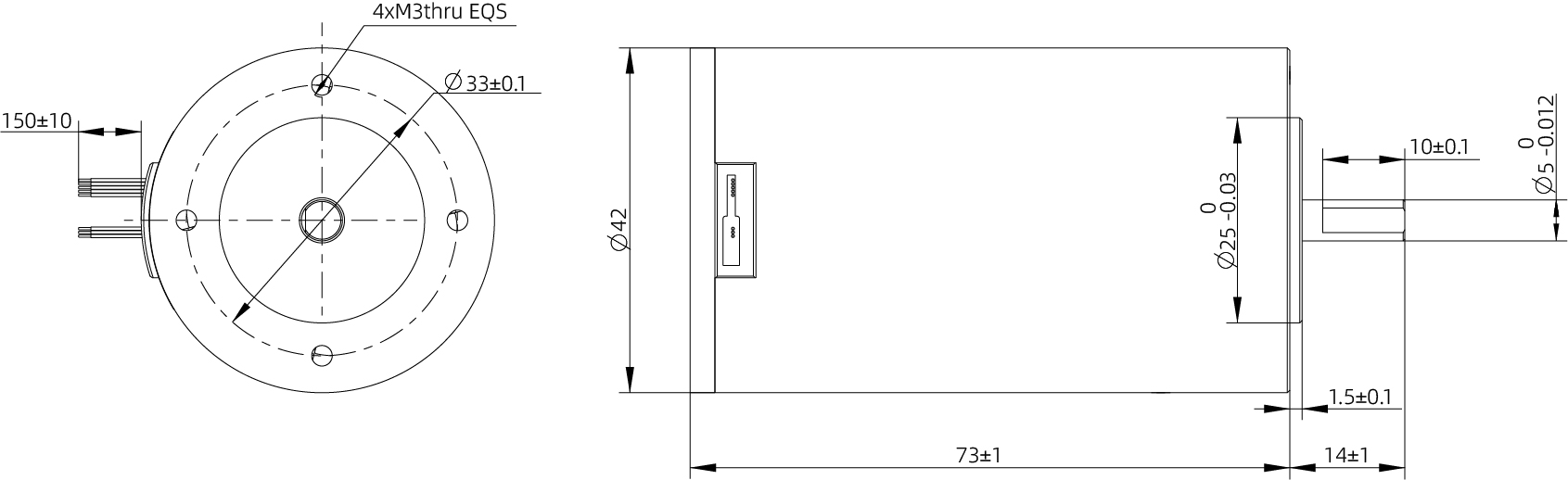 Brushless DC Motor Size 17 (42mm) Dimensional Drawing
